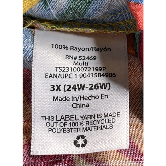 Terra & Sky Baby Doll Top Rayon Plus Sz 3X (24W 26W) Colorful Tunic Puff Sleeves - Picture 4 of 7